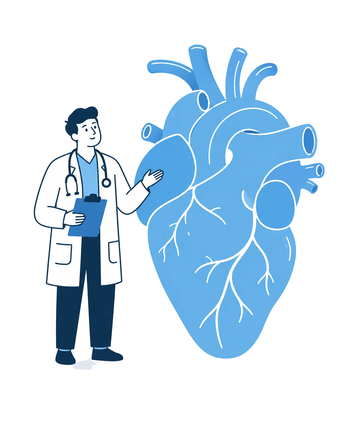 Illustration of a doctor beside a large human heart, representing the link between sleep and heart health