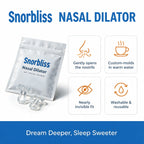 Snorbliss Nasal Dilator features: gently opens the nostrils, custom-molds in warm water, nearly invisible fit, washable and reusable